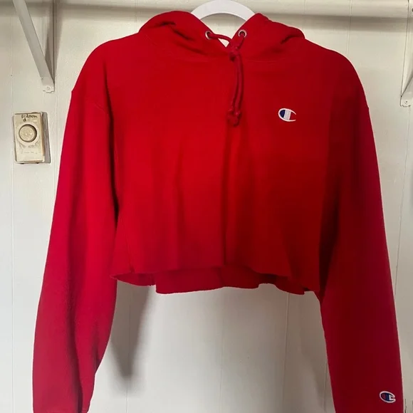 Champion Reverse Weave Cut-Off Cropped Hoodie, C Logo - Picture 2 of 4